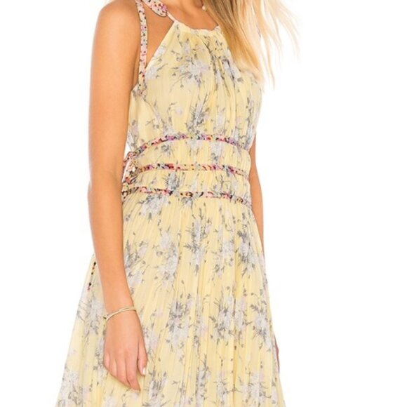 Rebecca Taylor Lemon Rose Goddess Pleat Floral Yellow Ties Midi Dress XS $495 - Picture 6 of 10